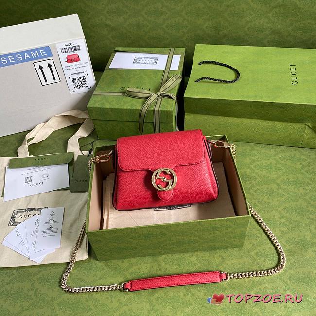 GUCCI SMALL INTERLOCKING G RED SHOULDER BAG 607720 SIZE 22 CM - 1
