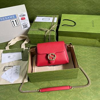 GUCCI SMALL INTERLOCKING G RED SHOULDER BAG 607720 SIZE 22 CM