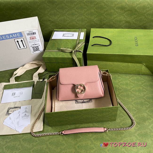 GUCCI SMALL INTERLOCKING G PASTEL PINK SHOULDER BAG 607720 SIZE 22 CM - 1