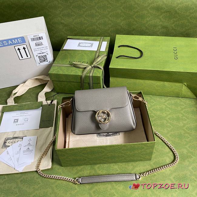 GUCCI SMALL INTERLOCKING G GRAY SHOULDER BAG 607720 SIZE 22 CM - 1
