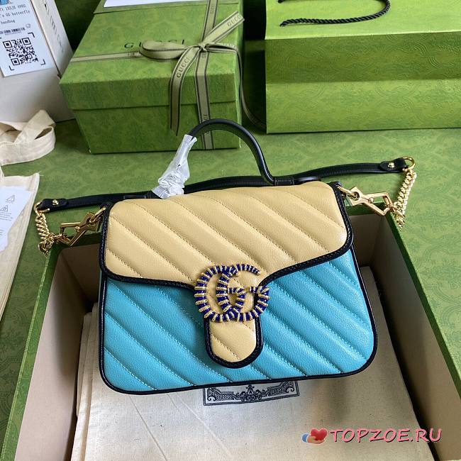 GUCCI GG MARMONT BUTTER & PASTEL BLUE MINI TOP HANDLE BAG 583571 SIZE 20 CM - 1