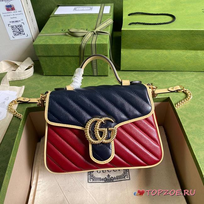 GUCCI GG MARMONT BLUE & RED MINI TOP HANDLE BAG 583571 SIZE 20 CM - 1