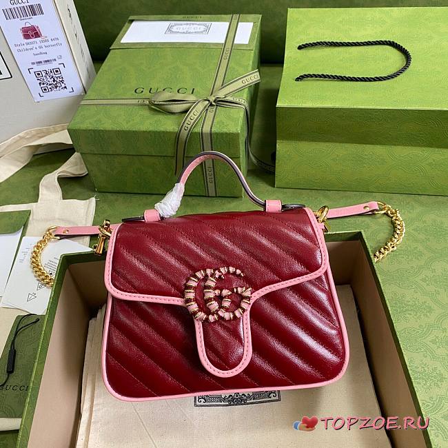 GUCCI GG MARMONT RED LEATHER MINI TOP HANDLE BAG 583571 SIZE 20 CM - 1