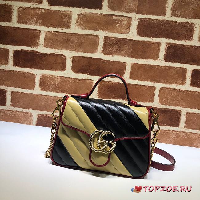 GUCCI GG MARMONT BLACK & YELLOW MINI TOP HANDLE BAG 583571 SIZE 20 CM - 1