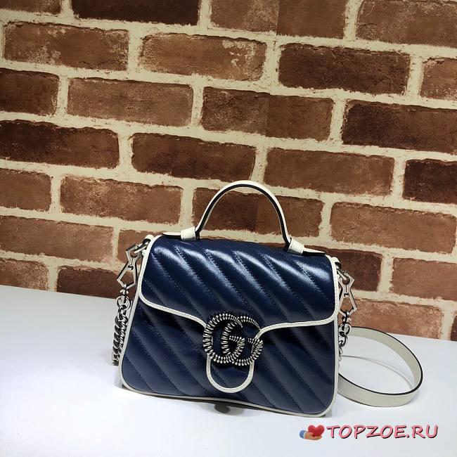 GUCCI GG MARMONT BLUE LEATHER MINI TOP HANDLE BAG 583571 SIZE 20 CM - 1