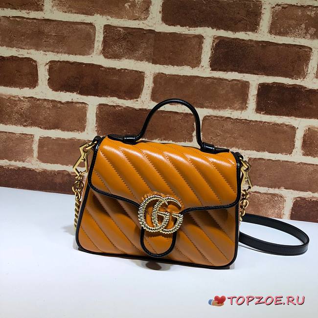 GUCCI GG MARMONT BROWN LEATHER MINI TOP HANDLE BAG 583571 SIZE 20 CM - 1