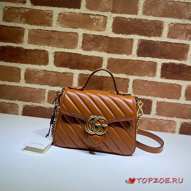 GUCCI GG MARMONT FULL BROWN MINI TOP HANDLE BAG 583571 SIZE 20 CM - 1