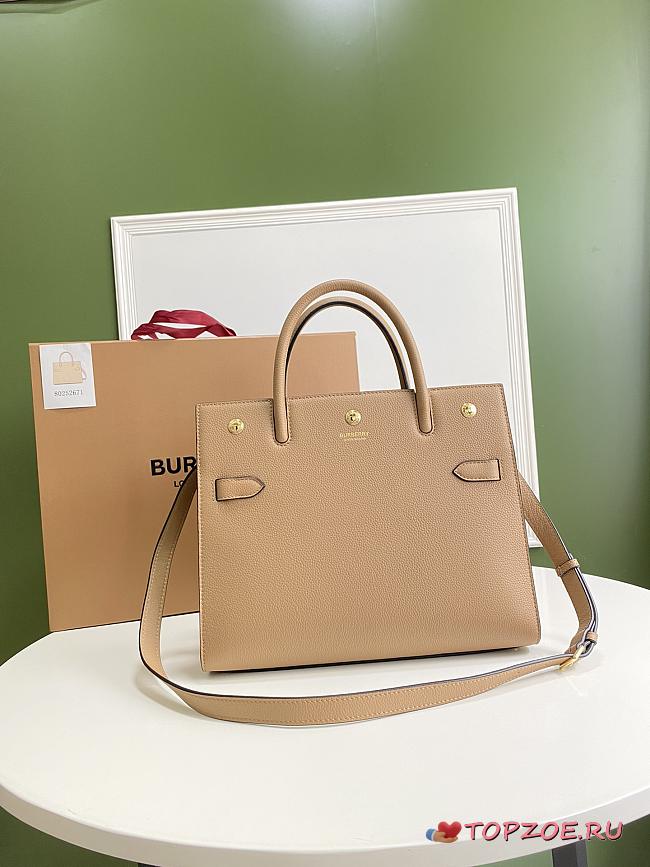 BURBERRY SMALL LEATHER TWO-HANDLE TITLE BAG BEIGE 80246871 SIZE 34 CM - 1