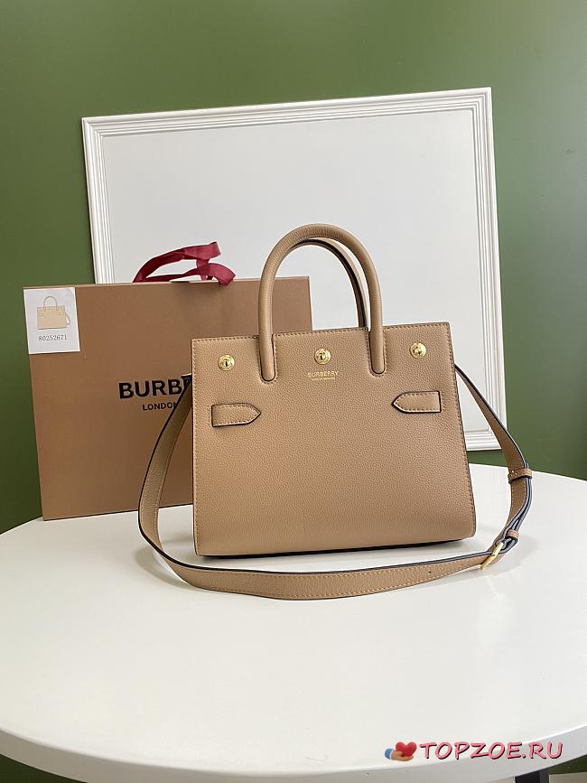 BURBERRY MINI LEATHER TWO-HANDLE TITLE BAG BEIGE 80254721 SIZE 26 CM - 1