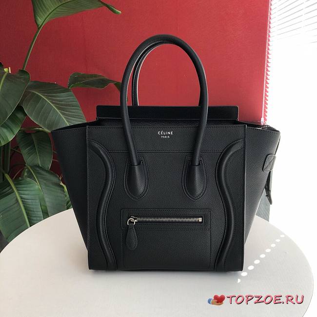 CELINE MICRO LUGGAGE HANDBAG BLACK GRAIN LEATHER 189793 SIZE 27 CM - 1