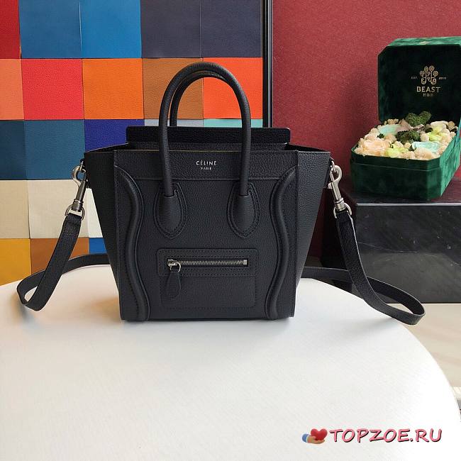  CELINE NANO LUGGAGE HANDBAG BLACK GRAIN LEATHER 189243 SIZE 20 CM - 1