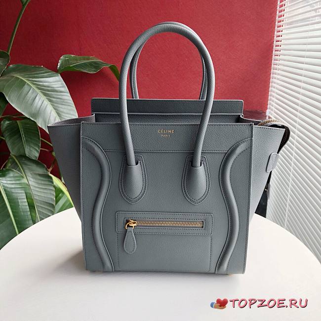 CELINE MICRO LUGGAGE HANDBAG GRAY GRAIN LEATHER 189793 SIZE 27 CM - 1