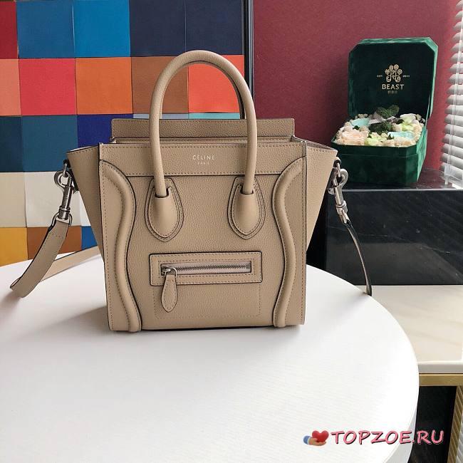 CELINE NANO LUGGAGE HANDBAG BEIGE GRAIN LEATHER 189243 SIZE 20 CM - 1