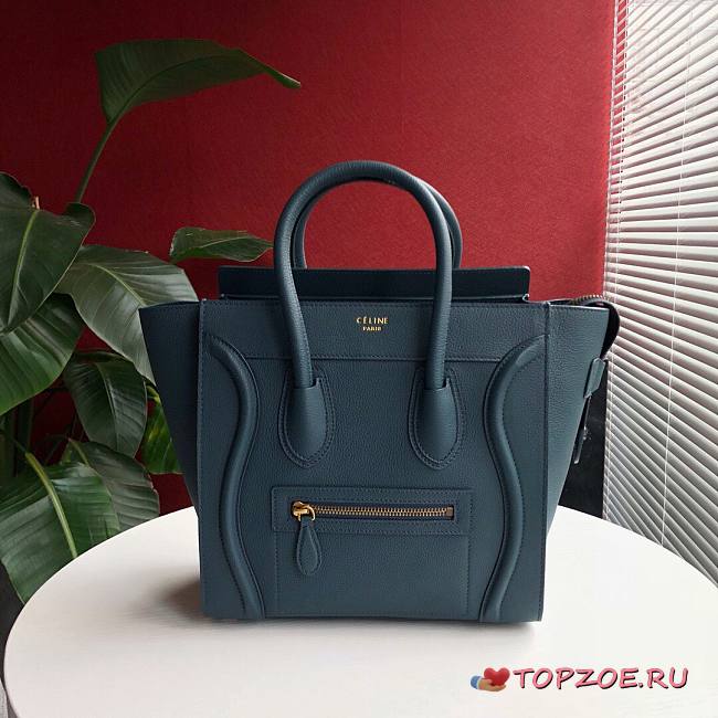 CELINE MICRO LUGGAGE HANDBAG PRUSSIAN BLUE GRAIN LEATHER 189793 SIZE 27 CM - 1