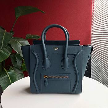 CELINE MICRO LUGGAGE HANDBAG PRUSSIAN BLUE GRAIN LEATHER 189793 SIZE 27 CM