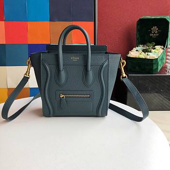 CELINE NANO LUGGAGE HANDBAG PRUSSIAN BLUE GRAIN LEATHER 189243 SIZE 20 CM
