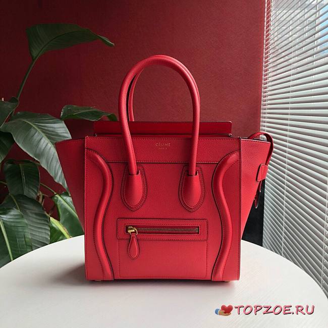 CELINE MICRO LUGGAGE HANDBAG RED GRAIN LEATHER 189793 SIZE 27 CM - 1