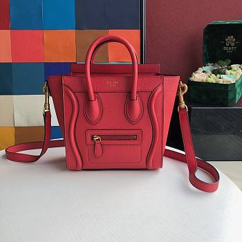 CELINE NANO LUGGAGE HANDBAG RED GRAIN LEATHER 189243 SIZE 20 CM