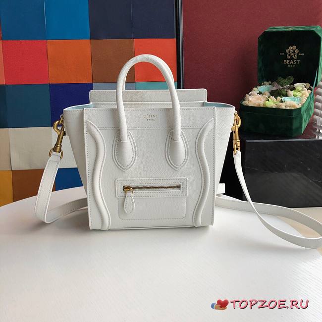 CELINE NANO LUGGAGE HANDBAG WHITE GRAIN LEATHER 189243 SIZE 20 CM - 1