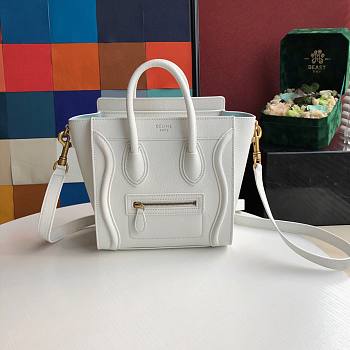CELINE NANO LUGGAGE HANDBAG WHITE GRAIN LEATHER 189243 SIZE 20 CM