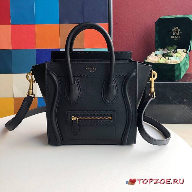 CELINE NANO LUGGAGE IN BLACK SMOOTH CALFSKIN 189243 SIZE 20 CM - 1