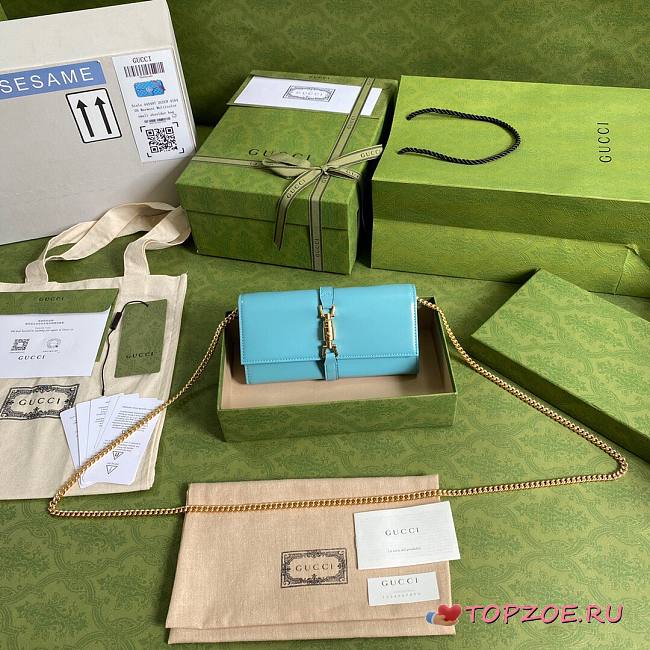 GUCCI JACKIE 1961 LIGHT BLUE CHAIN WALLET 652681 SIZE 19 x 10 x 3.5 CM - 1