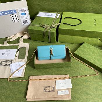 GUCCI JACKIE 1961 LIGHT BLUE CHAIN WALLET 652681 SIZE 19 x 10 x 3.5 CM