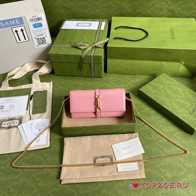 GUCCI JACKIE 1961 LIGHT PINK CHAIN WALLET 652681 SIZE 19 x 10 x 3.5 CM - 1