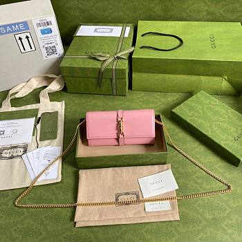 GUCCI JACKIE 1961 LIGHT PINK CHAIN WALLET 652681 SIZE 19 x 10 x 3.5 CM