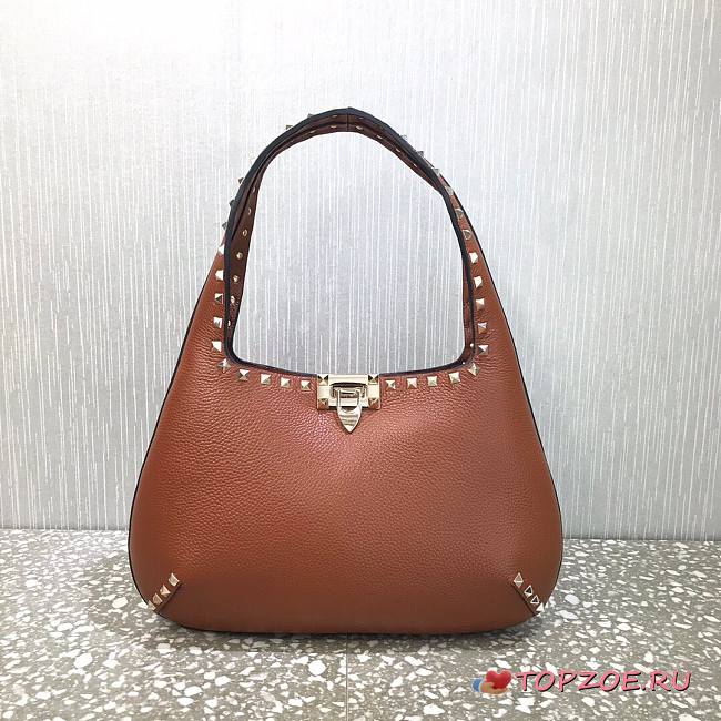 VALENTINO SMALL ROCKSTUD HOBO BAG BROWN VSF0NO SIZE 36 x 23 x 4 CM - 1