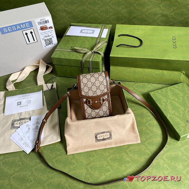 GUCCI HORSEBIT 1955 MINI BAG BROWN GG SUPREME 625615 SIZE 11.5 CM - 1