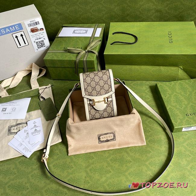 GUCCI HORSEBIT 1955 MINI BAG WHITE GG SUPREME 625615 SIZE 11.5 CM - 1