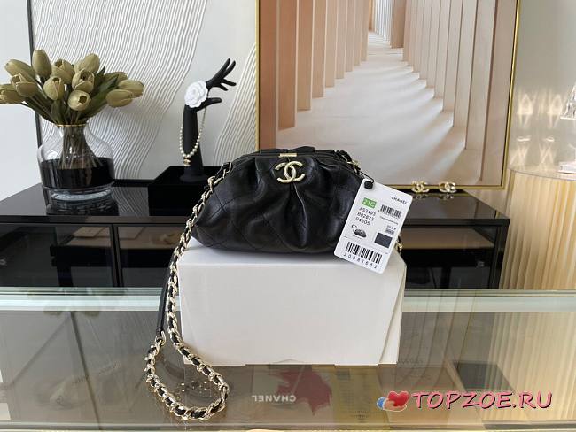 CHANEL SUPPLE LEATHER  CLUTCH WITH CHAIN BLACK AS2493 SIZE 22 CM - 1