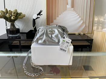 CHANEL SUPPLE LEATHER CLUTCH WITH CHAIN SILVER AS2493 SIZE 22 CM