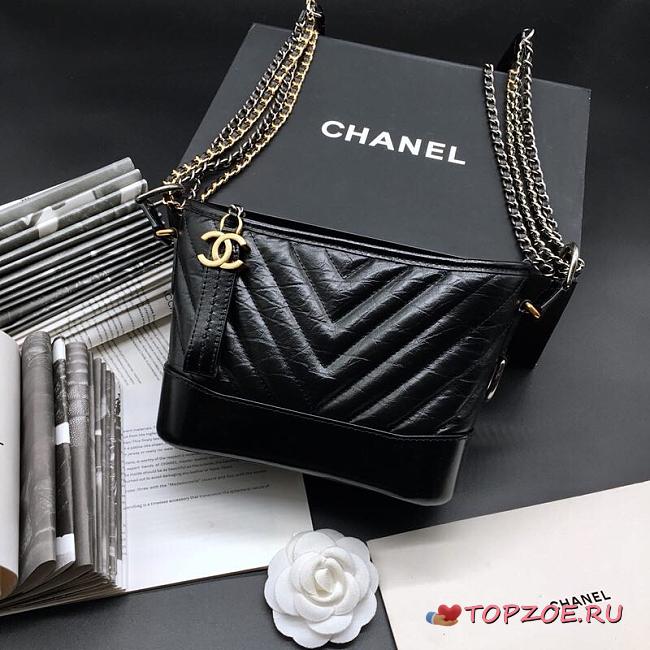 CHANEL GABRIELLE CHEVRON HOBO BAG BLACK 20CM - 1