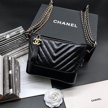 CHANEL GABRIELLE CHEVRON HOBO BAG BLACK 20CM