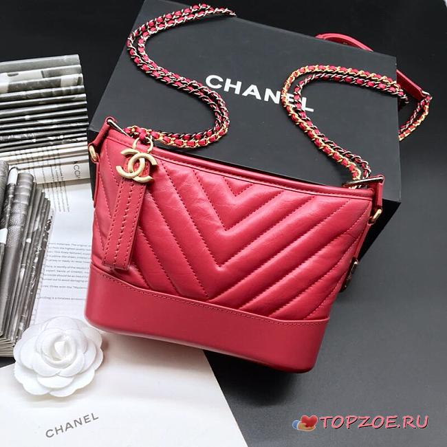 CHANEL GABRIELLE CHEVRON HOBO BAG RED 20CM - 1