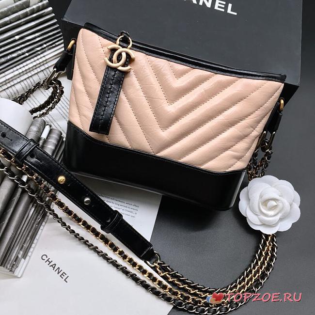 CHANEL GABRIELLE CHEVRON HOBO BAG BLACK/LIGHT BEIGE 20CM - 1
