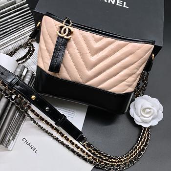 CHANEL GABRIELLE CHEVRON HOBO BAG BLACK/LIGHT BEIGE 20CM