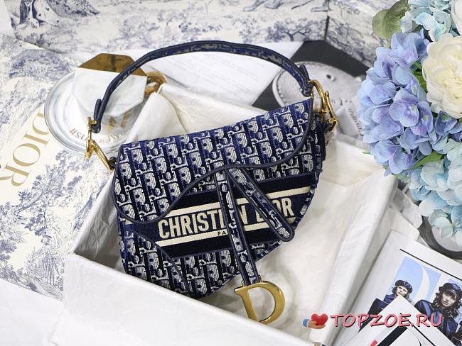 DIOR SADDLE BLUE VELVET DIOR OBLIQUE M0446 SIZE 25.5 CM - 1