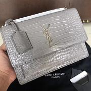 YSL SUNSET MEDIUM IN CROCODILE EMBOSSED LEATHER GRAY 442906 SIZE 22 CM - 5