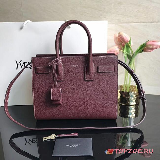 YSL CLASSIC SAC DE JOUR BABY GRAINED LEATHER BORDEAUX 421863 SIZE 26 CM - 1