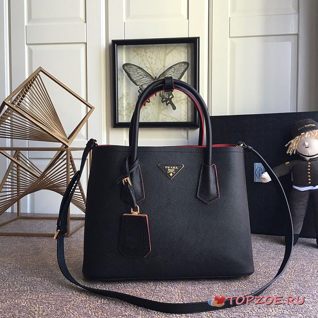 PRADA MEDIUM DOUBLE BAG BLACK 1BG775 SIZE 33 CM - 1