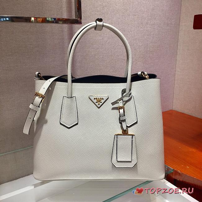 PRADA MEDIUM DOUBLE BAG WHITE 1BG775 SIZE 33 CM - 1