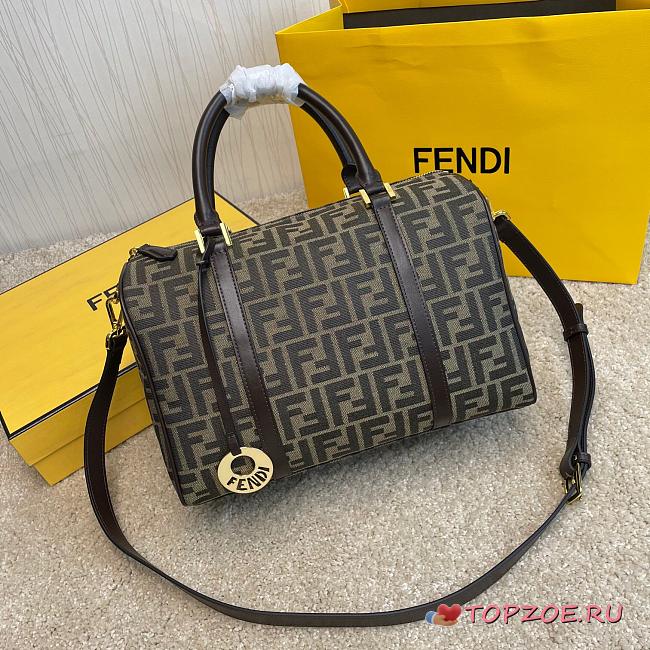 FENDI ZUCCA CANVAS BOSTON BAG KHAKI SIZE 31 CM - 1