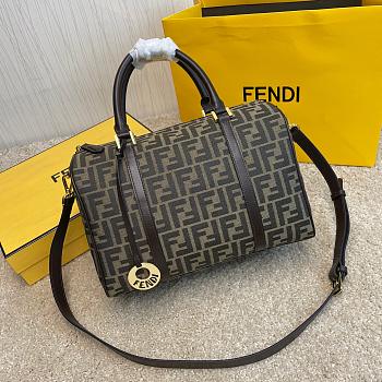 FENDI ZUCCA CANVAS BOSTON BAG KHAKI SIZE 31 CM