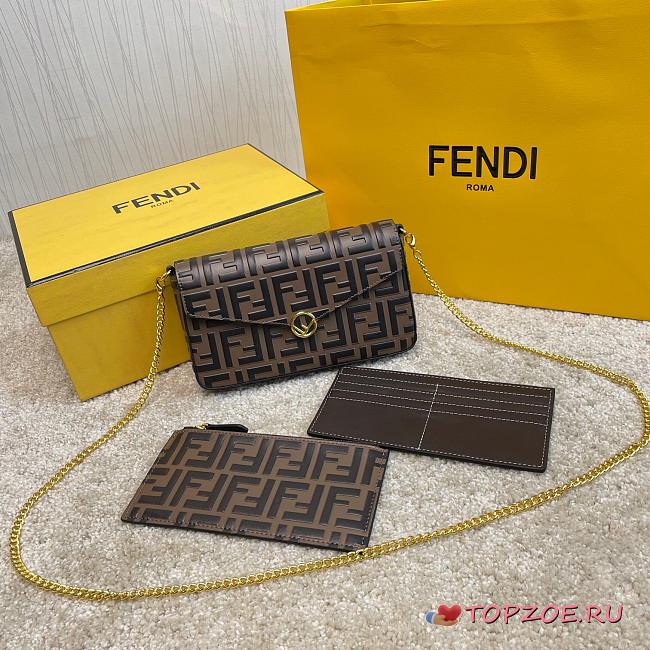  FENDI WALLET ON CHAIN WITH POUCHES DARK BROWN 8BS032 SIZE 21.5 CM - 1