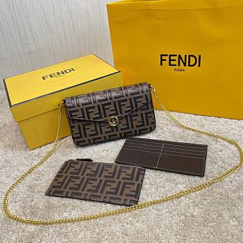  FENDI WALLET ON CHAIN WITH POUCHES DARK BROWN 8BS032 SIZE 21.5 CM