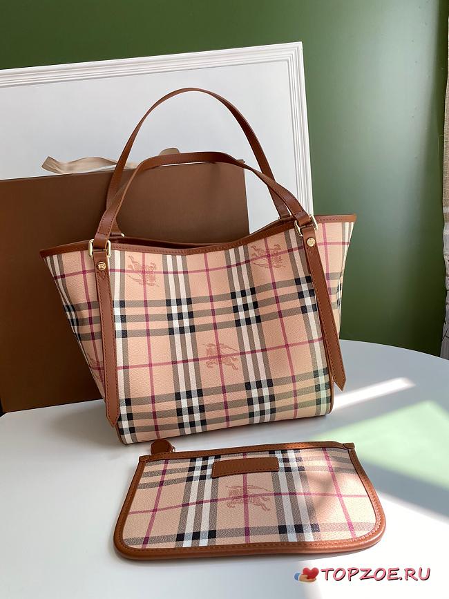 BURBERRY SHOPPING BAG & POCKET BROWN LEATHER TRIM SIZE 26 CM - 1