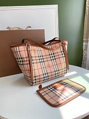 BURBERRY SHOPPING BAG & POCKET BROWN LEATHER TRIM SIZE 26 CM - 4
